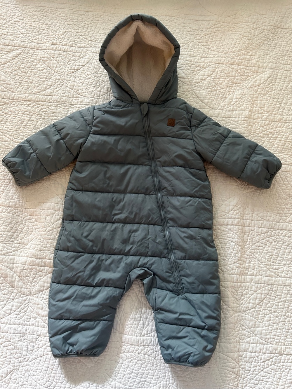 Kids Hooded Puffer One-Piece Snowsuit - Slate Blue